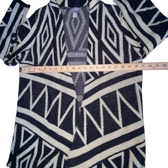 Chico's Black Gold Sparkle Open Asymmetric Geometric Tribal Cardigan 2 Large - Picture 3 of 13